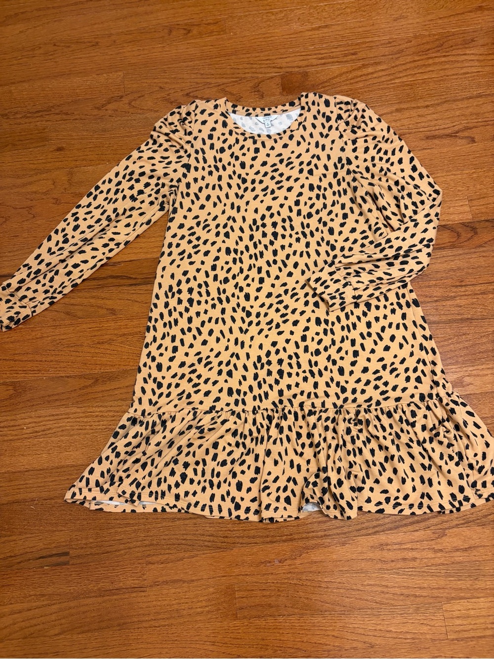 Crown & Ivy | Womens Tan & Black Leopard Print Ruffle Hem Dress size M